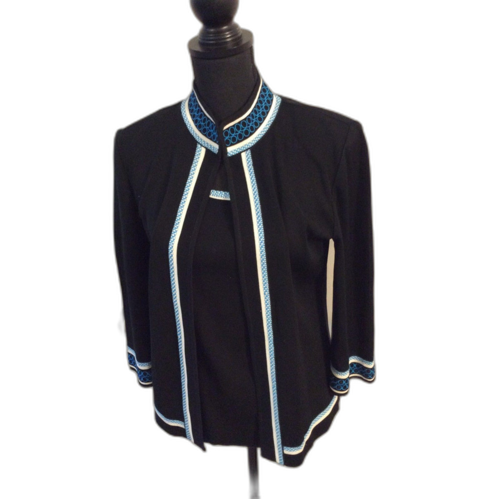 NICE Ming Wang Corpcore Cardigan Sweater Jacket Set Black Blue S Braided